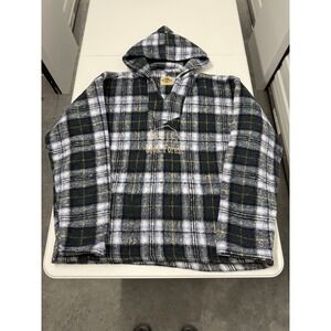 Earth Ragz Plaid Flannel Hoodie Pullover Bear Logo Cook Forest XL
